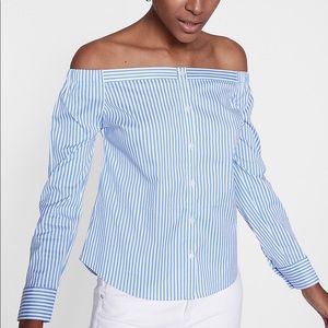 Striped Off the Shoulder Button Blouse